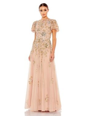 Mac Duggal 5717 Pink Embellished Butterfly Sleeve High Neck Gown Size 18 NWT